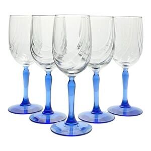 Libbey “Crystal Blue” Set of 5 Water, Wine, or All Purpose Glasses 8 1/8” 10oz